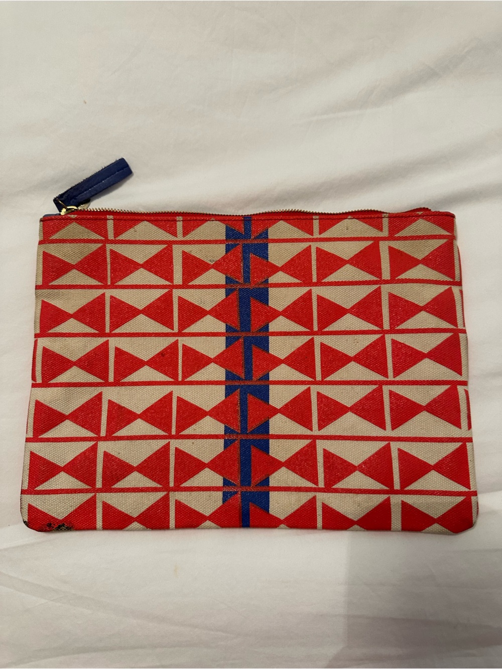 Geometric Canvas Wristlet Pouch in Red and Blue